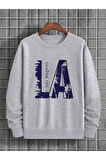 Erkek La Baskı Bisiklet Yaka Sweatshirt