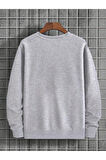 Erkek La Baskı Bisiklet Yaka Sweatshirt