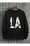 Erkek La Baskı Bisiklet Yaka Sweatshirt