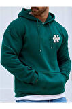 Erkek New York Baskılı Kapüşonlu Sweatshirt