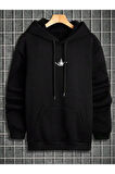 Erkek Siyah New York Baskılı Kapüşonlu Sweatshirt