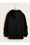 Erkek Siyah New York Baskılı Kapüşonlu Sweatshirt