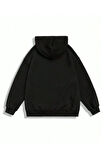Erkek Siyah Ters Brooklyn Baskılı Kapüşonlu Sweatshirt