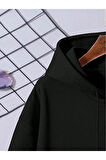 Erkek Siyah Sırt Welcome Baskılı Kapüşonlu Sweatshirt