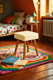 ALVIA Modern Ahşap Ayaklı Teddy Peluş Kare Bench Puf – Dekoratif Tabure