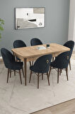 Arya Meşe Desen 80x132 MDF Açılabilir Mutfak Masası Takımı 6  Sandalye