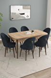 Calvin Meşe Desen 80x132 MDF Açılabilir Mutfak Masası Takımı 6  Sandalye