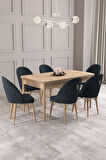 Calvin Meşe Desen 80x132 MDF Açılabilir Mutfak Masası Takımı 6  Sandalye