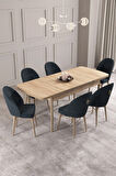 Calvin Meşe Desen 80x132 MDF Açılabilir Mutfak Masası Takımı 6  Sandalye