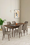 Ikon Meşe Desen 80x132 MDF Açılabilir Mutfak Masası Takımı 6  Sandalye