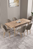 Milas Atlantik Çam 80x132 Açılabilir Mdf Masa Yemek Odası Takımı, Mutfak Takımı 6 Adet Sandalye