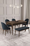 Calvin Barok Desen 80x132 MDF Açılabilir Mutfak Masası Takımı 4 Sandalye, 1 Bench