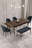 Calvin Barok Desen 80x132 MDF Açılabilir Mutfak Masası Takımı 4 Sandalye, 1 Bench