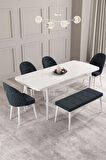Calvin Beyaz 80x132 MDF Açılabilir Mutfak Masası Takımı 4 Sandalye, 1 Bench