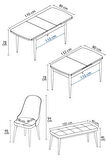 Ikon Barok Desen 80x132 Açılabilir Mdf Masa Yemek Odası Takımı, Mutfak Takımı 4 Sandalye, 1 Bench