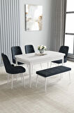 Arvela Beyaz 80x132 MDF Açılabilir Mutfak Masası Takımı 4 Sandalye, 1 Bench
