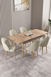 Mabel Barok Desen 80x132 MDF Açılabilir Mutfak Masası Takımı 4 Sandalye 1 Bench