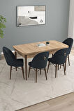 Calvin Meşe Desen 80x132 MDF Açılabilir Mutfak Masası Takımı 4  Sandalye