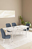 Floryn Beyaz Mermer Desen 80 X 132 Açılabilir MDF Mutfak Masa Takımı 4 Sandalye
