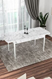 Laris Beyaz Mermer Desen 80 X 132 Açılabilir MDF Mutfak Masa Takımı 4 Sandalye