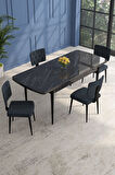 Lars Siyah Mermer 80x132 Açılabilir Mdf Masa Yemek Odası Takımı,Mutfak Takımı 4 Adet Sandalye