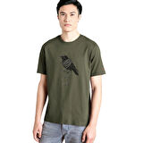 Tarrzz The Crow  Tasarım Tişört Sanatsal Baskılı Tişört %100 Pamuklu Haki Yeşili  Bisiklet Yaka Kısa Kollu Tasarım Tshirt