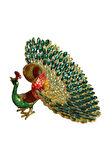 Kristal Taşlı Metal Tavus Kuşu Biblo – El İşçiliği Dekoratif Figür – 17x16 cm – Lüks Ev & Ofis Süs Eşyası