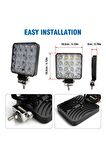 Off Road Beyaz Işık Sis Farı Lambası 16 Led Kare 4 Adet-12-24v 48 Watt 6500k 11 Cm