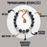 Artaril Doğal Taş Kadın Topraklanma Bilekliği Oniks Hematit Obsidyen Kristal Kuvars Dumanlı Kuvars 