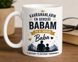 Baba Kupası Kahramanların En Gerçeği Babam Baskılı Beyaz Seramik Kupa Bardak 330 ml Kahve Çay Kupası