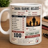 Kişiye Özel Baba Karne Belgesi Kupa Bardak İsme Özel Beyaz Seramik Kupa 330 ml Kahve ve Çay Kupası