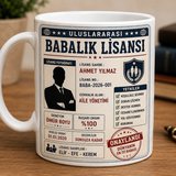 Kişiye Özel Babalık Lisansı Kupa Bardak İsme Özel Beyaz Seramik Kupa 330 ml Kahve ve Çay Kupası
