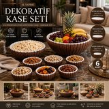 El Yapımı 8 Parça Hindistan Cevizi Görünümlü Dekoratif Kase Seti Kırılmaz Meyvelik Çerezlik Sunum Kasesi