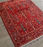 Dekoratif Örgü Saçaklı Salon Halısı Makinada Yıkanabilir Mutfak Halısı Kaymaz Kırmızı Kilim 
