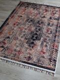 Dekoratif Örgü Saçaklı Salon Halısı Makinada Yıkanabilir Mutfak Halısı Kaymaz Kırmızı Kilim 