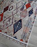 Dekoratif Örgü Saçaklı Salon Halısı Makinede Yıkanabilir Mutfak Halısı Kaymaz Kırmızı Kilim 