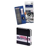 Faber Castel Goldfaber Dereceli Kalem Çizim Seti 8 Parça ve Art Creation 12x12 Defter