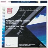 Zig Kurecolor Fine & Brush for Manga Sky & Ocean Blue Tones 12'li Set