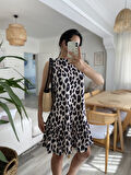 Kadın Kolsuz Sırttan Bağlamalı Fırfırlı Leopar Desenli Süprem Elbise