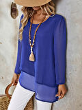 Kadın Uzun Kollu Yuvarlak Asimetrik Detaylı şifon Bluz
