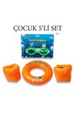 Çocuk 5'li Deniz ve Havuz Yüzme Seti Deniz Gözlüğü + Çift Odalı Kolluk + Çocuk Simidi + Kulak Tıkacı + Burun Tıkacı