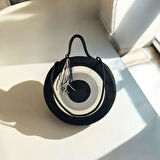 Hasır Çanta, Silindir Çanta, Tasarım Çanta, Silindir Siyah Nazar El Çantası