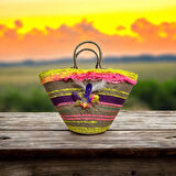 Hasır Çanta, Plaj Çantası, Tasarım Çanta, Rengarenk El Çantası
