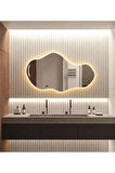 Fawdecor Led Işıklı Asimetrik Model Dekoratif Duvar Aynası, Modern Eşsiz Ayna, Ayna Duvar Dekorasyon Ürünü 40 x 80 Cm Gün Işığı