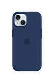 Ask Cover Apple iPhone 15 Plus için MagSafe Özellikli Silikon Kılıf Lansman Logolu Kılıf - Lacivert
