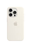 Ask Cover Apple iPhone 15 Pro Max için MagSafe Özellikli Silikon Kılıf Lansman Logolu Kılıf - Beyaz