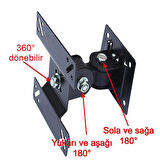 14-24'' LED LCD TV Duvar Askı Aparatı | 180° Dönebilen Hareketli Braket | Şık Siyah, Kolay Kurulum