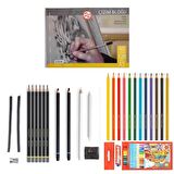 Adel Yayınları Eskiz Set 27 Parça Set 3 + Dereceli Kalem + Kuru Boya + a5 Defter + Hamur Silgi + Kömür + Füzen