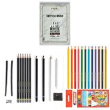 Adel Yayınları Eskiz Set 27 Parça Set 9 + Dereceli Kalem + Kuru Boya + a5 Defter + Hamur Silgi + Kömür + Füzen