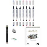 Copic Marker Kalem Çizim Seti 1 + 8'li Maker Set + a5 Defter + Derceli Kalem
